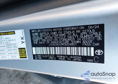 2024 Toyota Prius Prime Se z USA, uszkodzony, nr VIN JTDACACU9R3024857